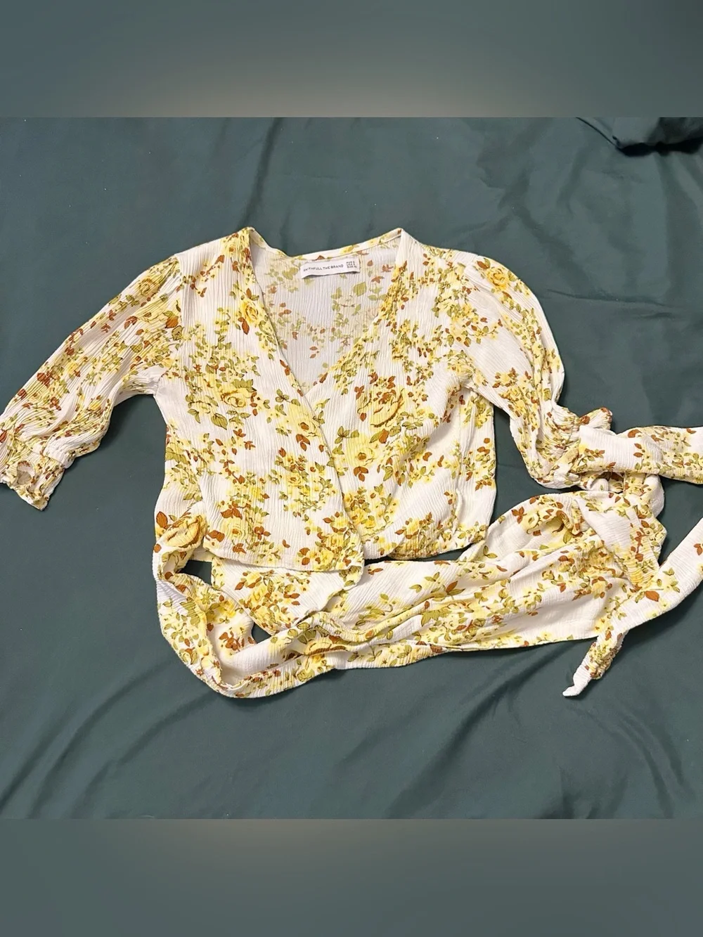 Faithfull the Brand Mali Wrap Top in Off White Goldie Floral Size XS